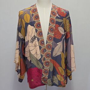Powder Winter Floral Kimono Jacket Short Length Heather OS Viscose Bohemian Boho